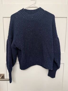 Old Navy Navy Ribbed Balloon-Sleeve Crewneck Sweater